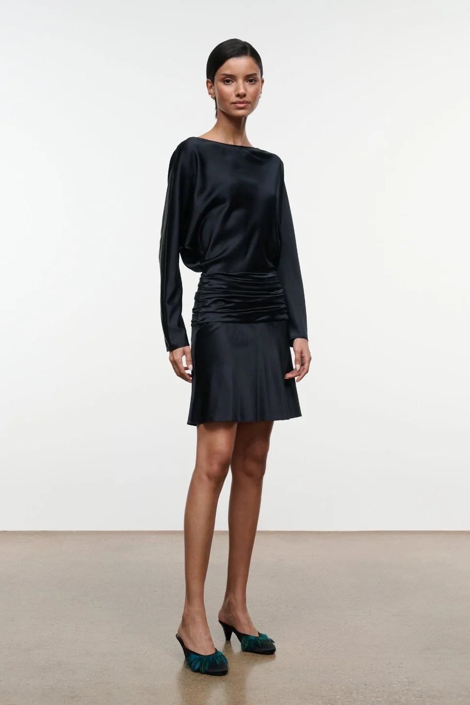 Freda Silk Mini Dress - Black