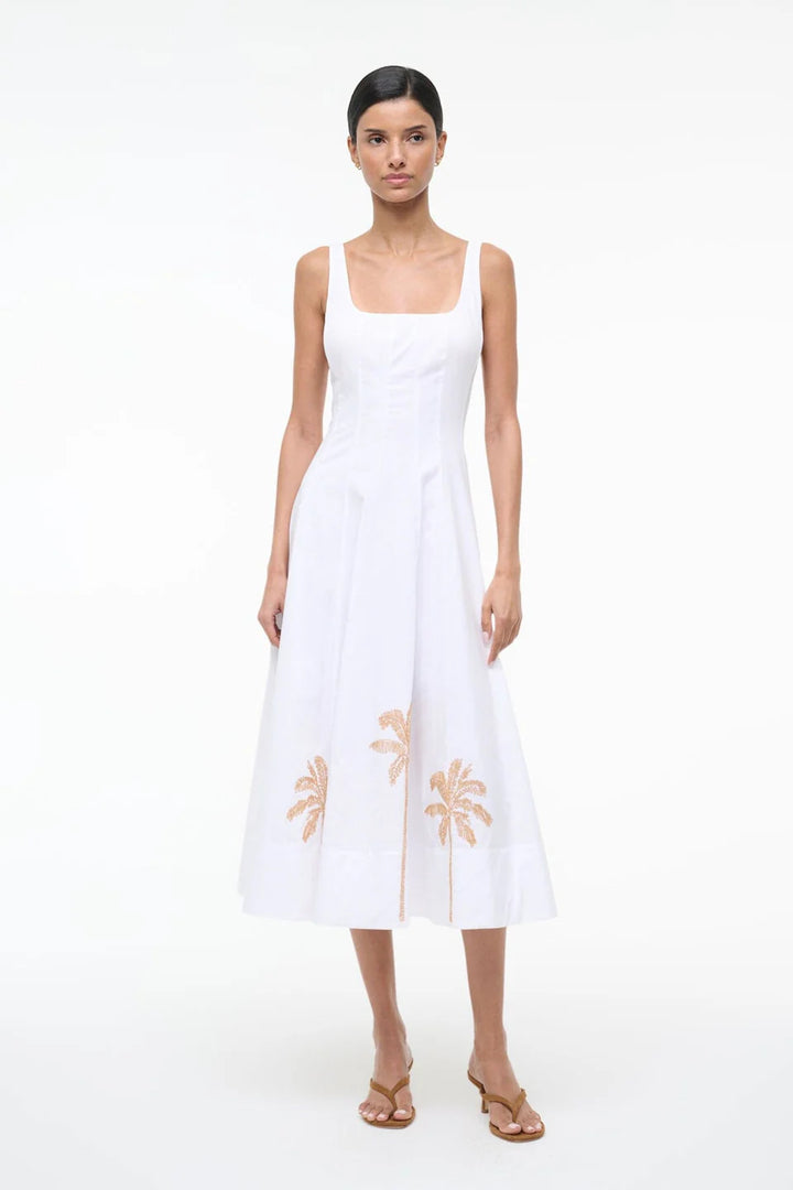 WELLS DRESS PALM EMBROIDERY - WHITE