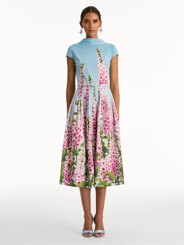 Foxglove Print Midi-Dress - Blue Multi