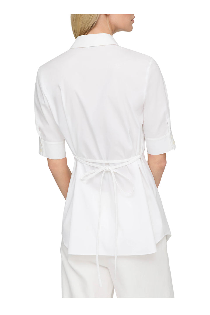 White Stretch Cotton Tie Back Shirt - White