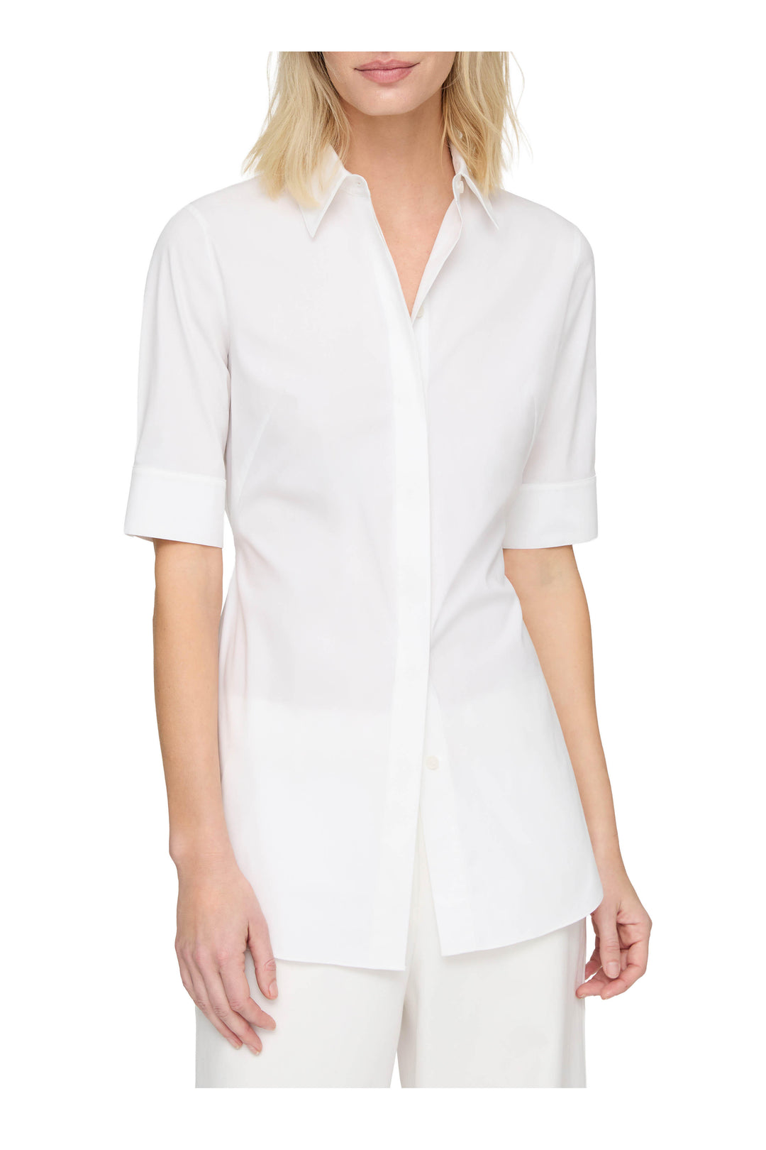 White Stretch Cotton Tie Back Shirt - White