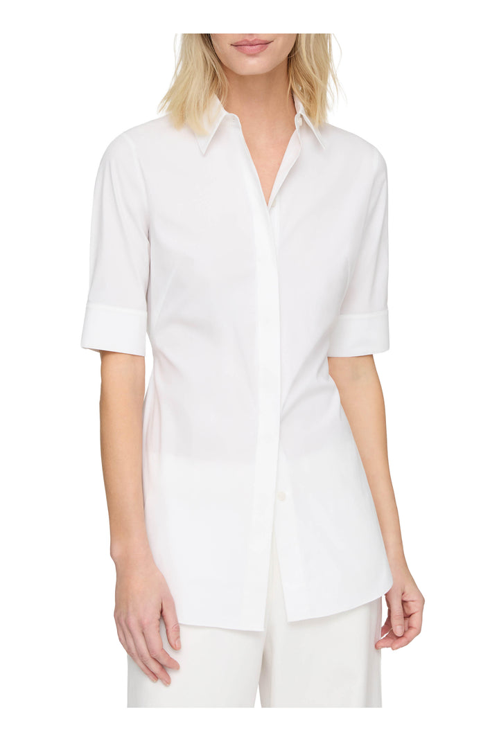 White Stretch Cotton Tie Back Shirt - White