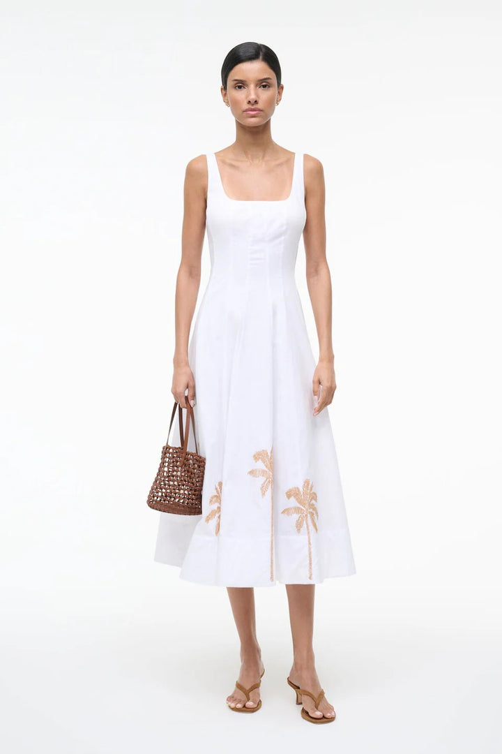 WELLS DRESS PALM EMBROIDERY - WHITE