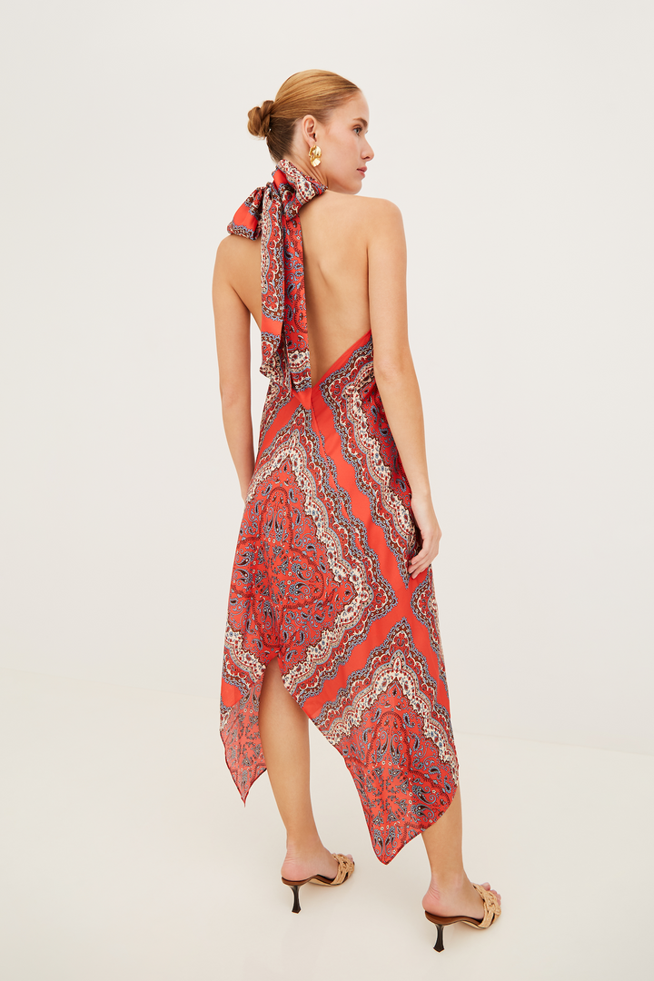Twist Dress - Paisley Scarf Coral