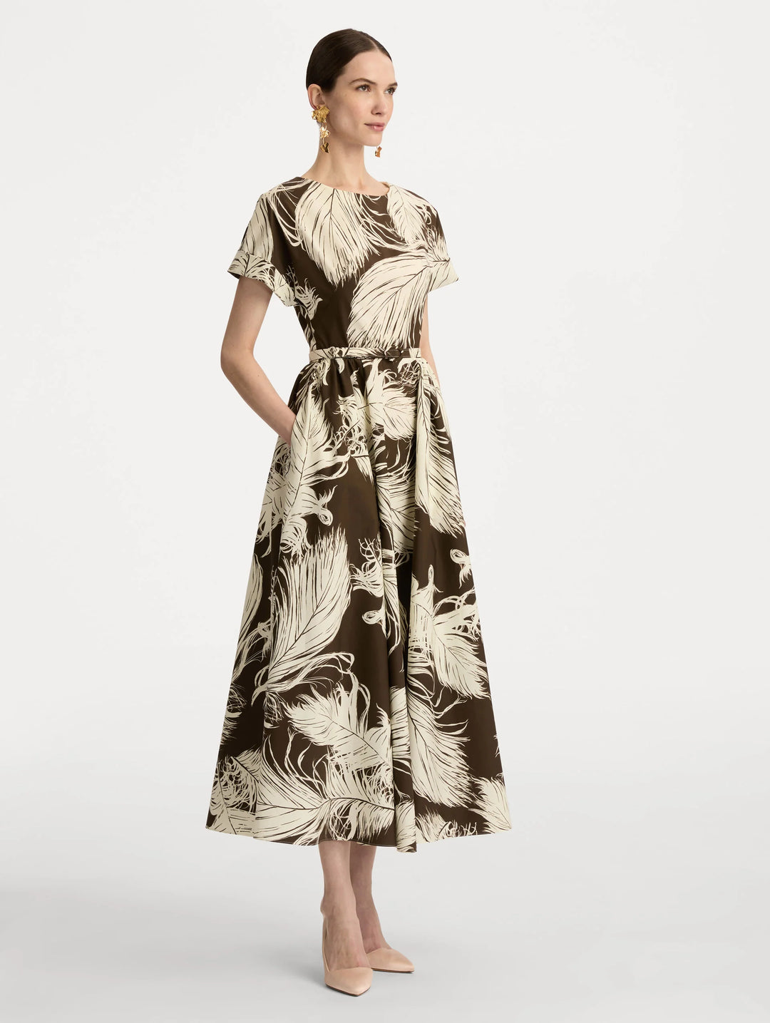 Feather Cotton Poplin Dress - Ecru/Dark Brown