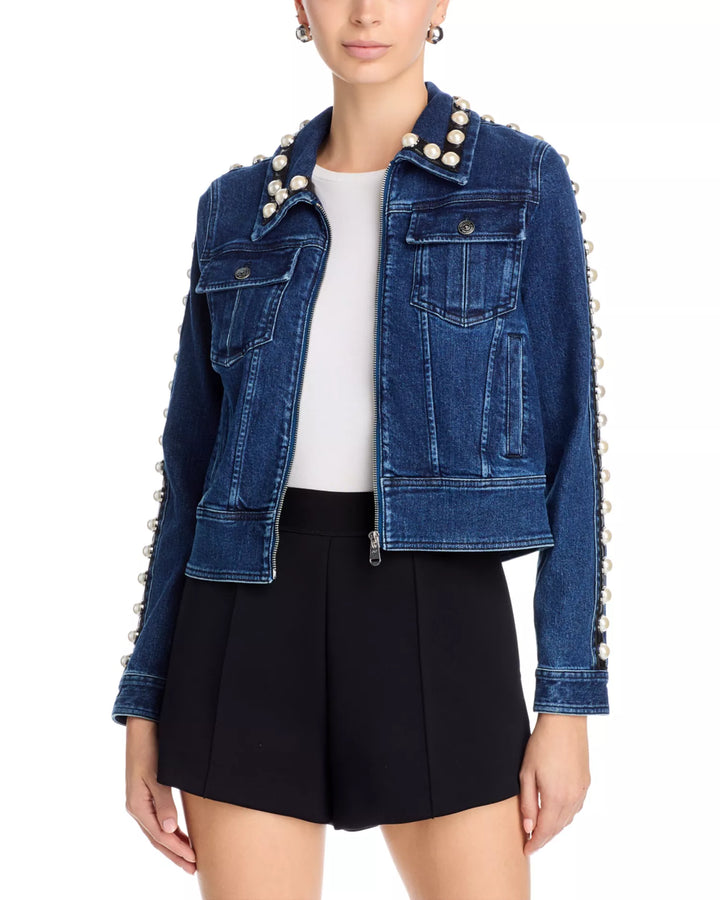 Pearl Embellished Milly Jacket – Medium Blue