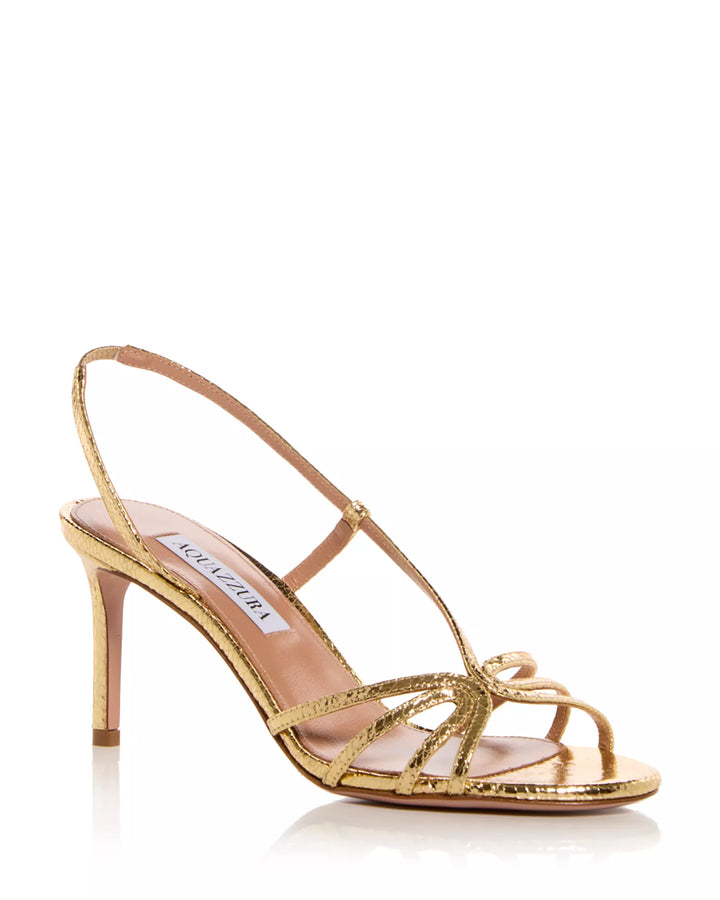 Talk To Me Snake-Embossed Leather Sandals - Gold