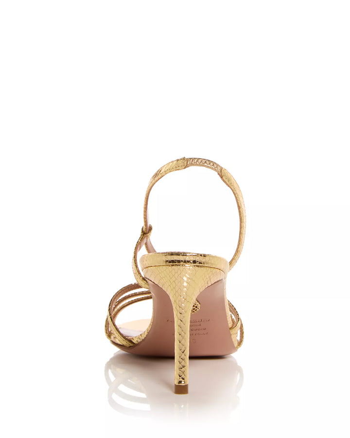 Talk To Me Snake-Embossed Leather Sandals - Gold