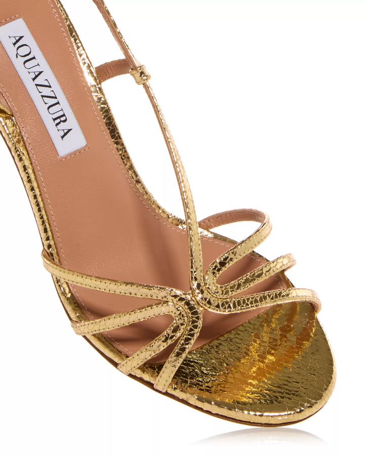 Talk To Me Snake-Embossed Leather Sandals - Gold