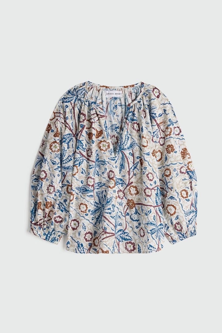 Nele Lantern Sleeve Top - Blue Multi