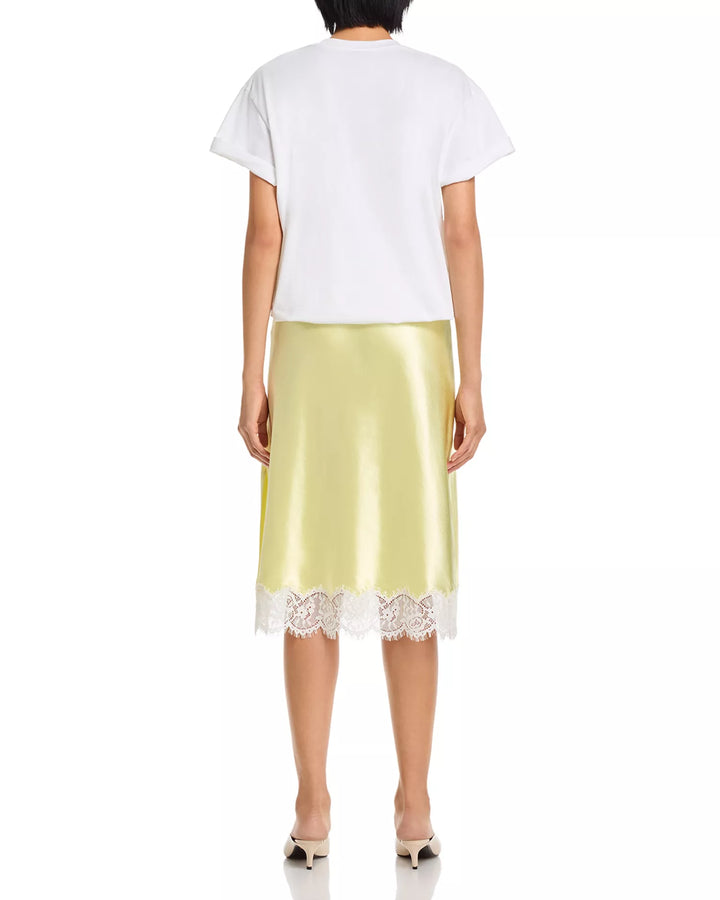 Draped Combo T-Shirt Dress with Lace Trim - White