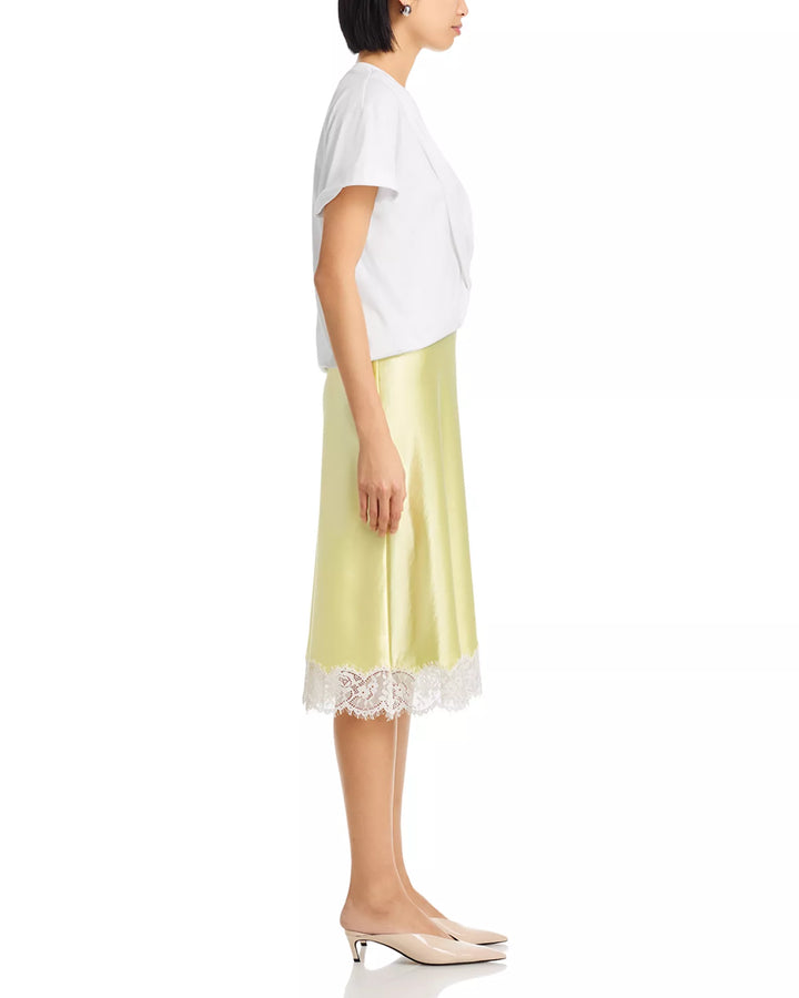 Draped Combo T-Shirt Dress with Lace Trim - White