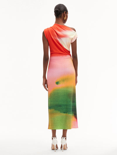 DRAPED ABSTRACT DRESS - Vermilion Multi