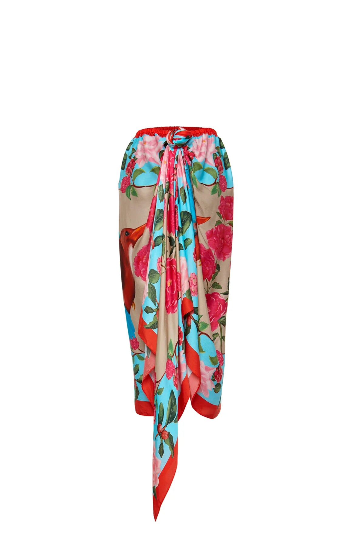 Three Panel Draped Skirt - Red Kingfisher Scarf Panel
