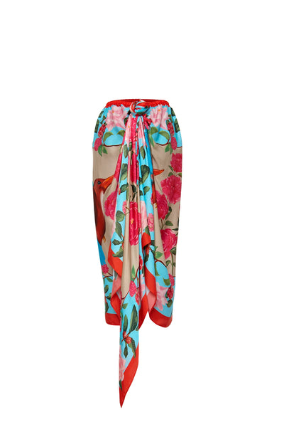 Three Panel Draped Skirt - Red Kingfisher Scarf Panel