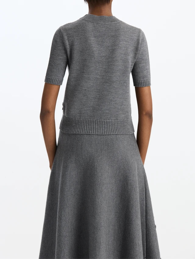 Oscar de la Renta Beaded Floral Wool Sweater