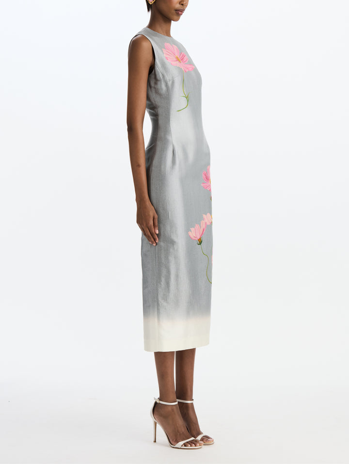 Sleeveless Cosmos Mikado Day Dress - Light Grey