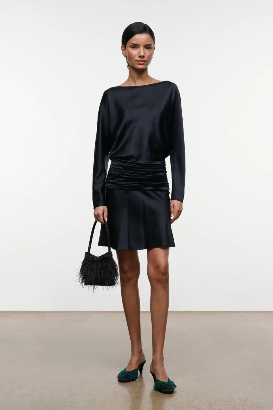 Freda Silk Mini Dress - Black