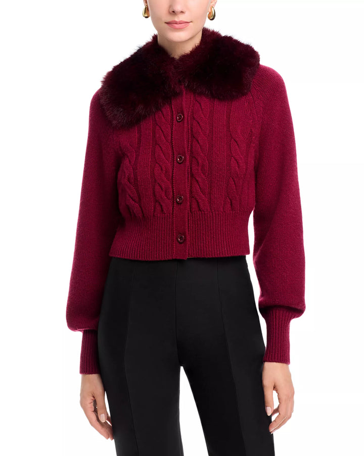 Rita Cable Knit with Fur Collar - Garnet