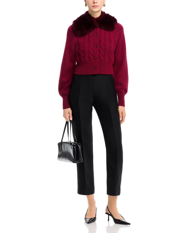 Rita Cable Knit with Fur Collar - Garnet