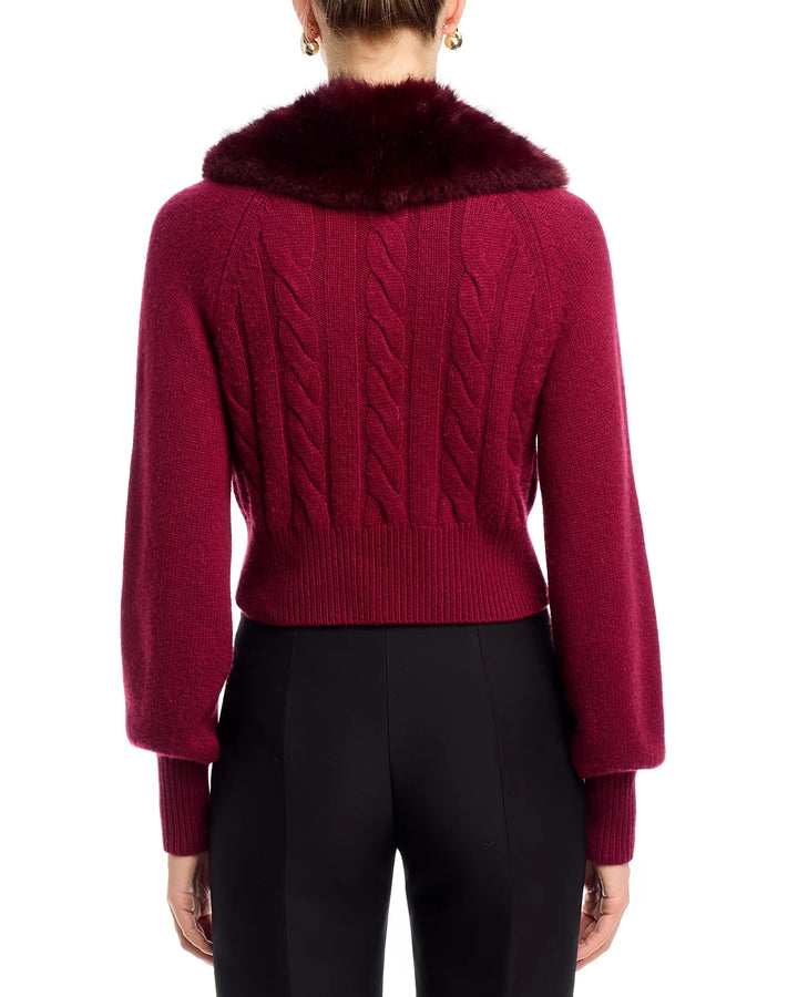 Rita Cable Knit with Fur Collar - Garnet