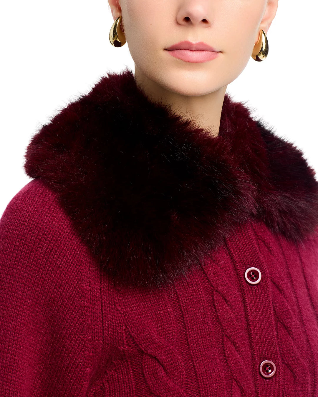 Rita Cable Knit with Fur Collar - Garnet