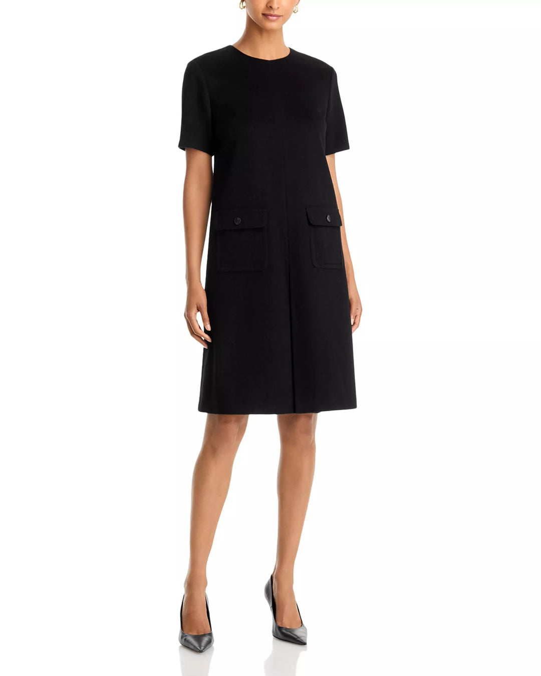 Wool Inverted Pleat Shift Dress - Black