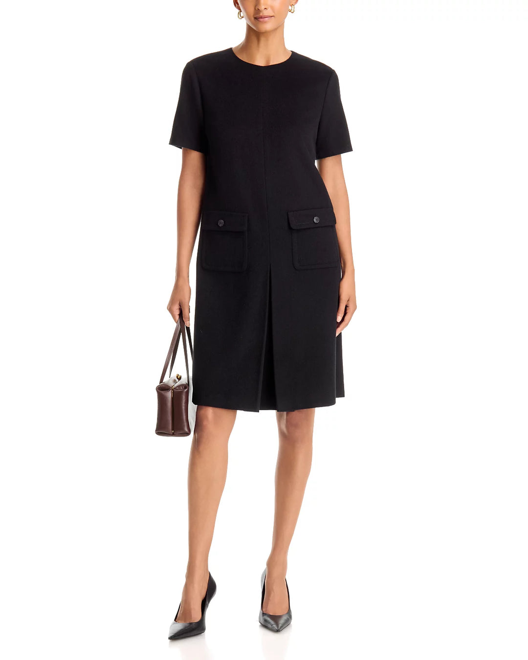 Wool Inverted Pleat Shift Dress - Black