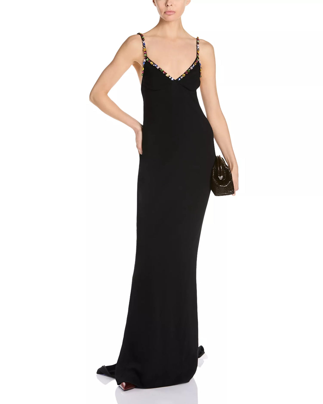 Embellished V Neck Gown - Black