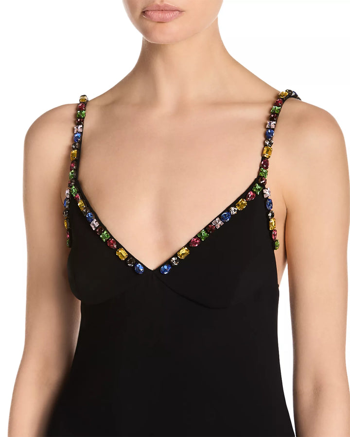 Embellished V Neck Gown - Black
