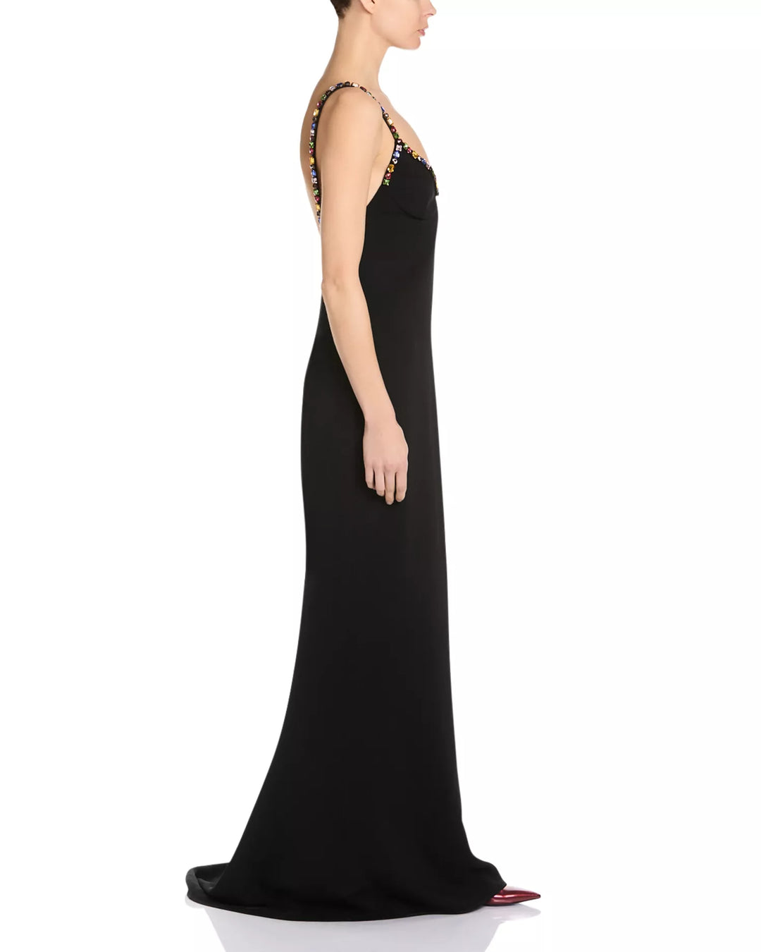 Embellished V Neck Gown - Black