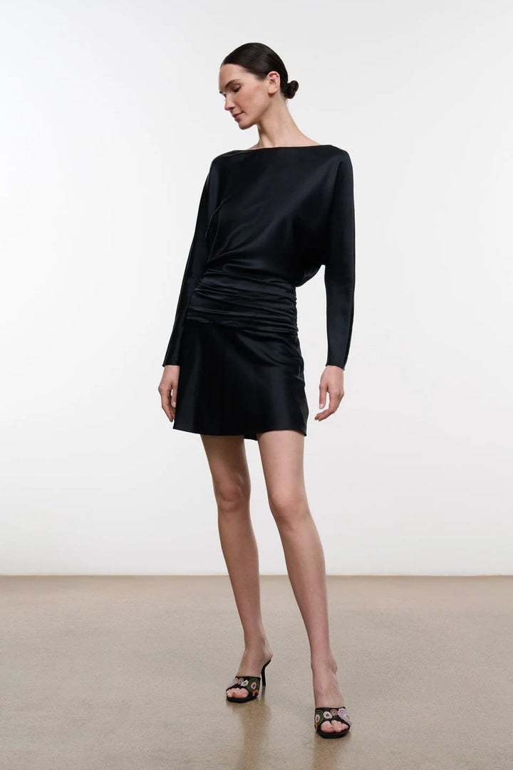 Freda Silk Mini Dress - Black