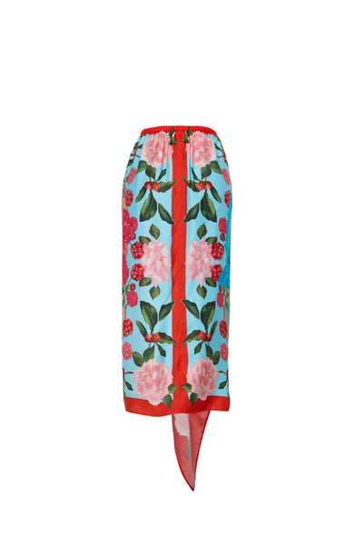 Three Panel Draped Skirt - Red Kingfisher Scarf Panel