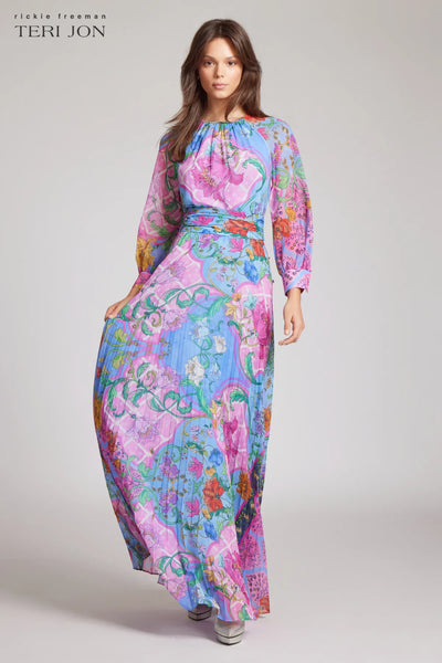 Whimsical Chiffon Floral Maxi Dress - Peri Multi