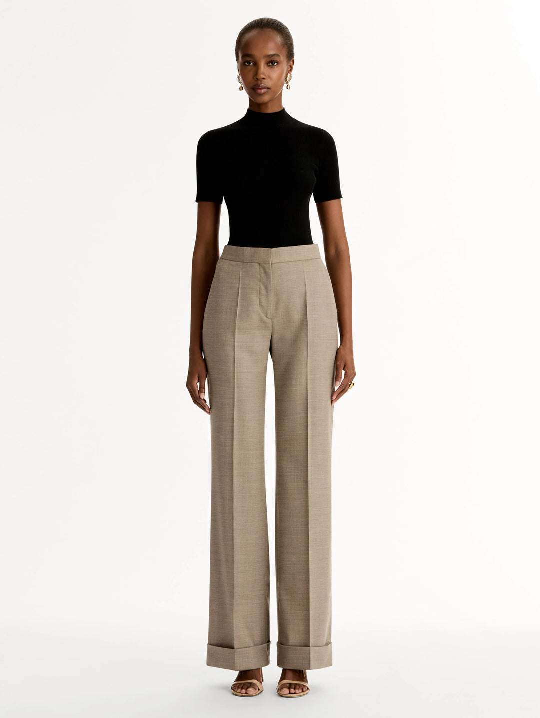 Wool- Blend Wide Leg Pant - Taupe