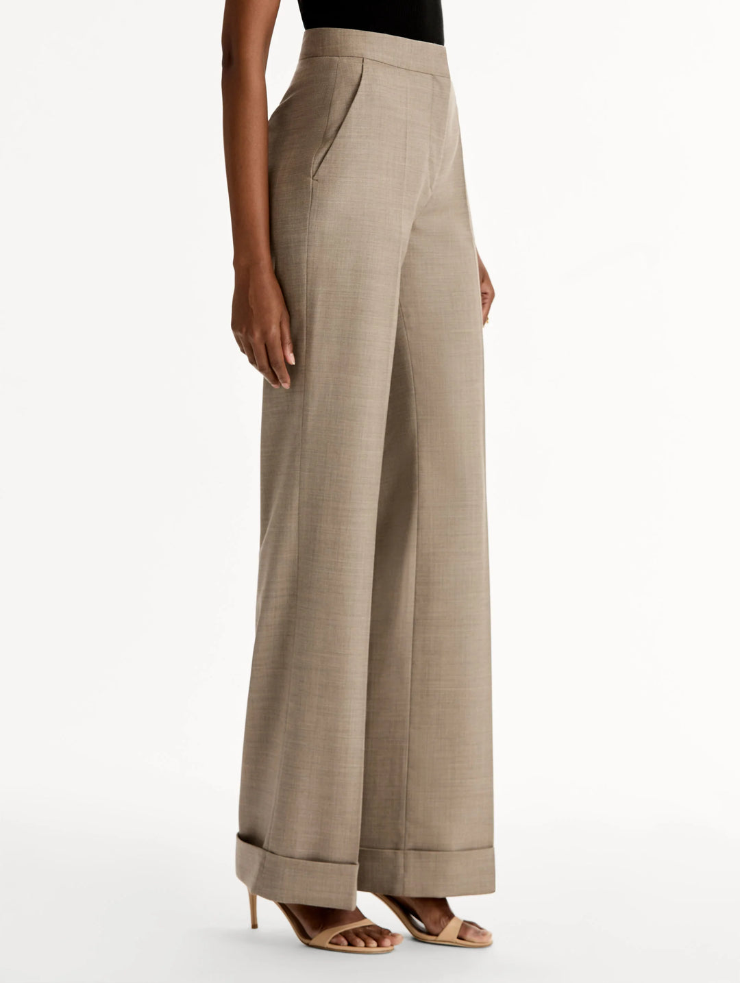 Wool- Blend Wide Leg Pant - Taupe