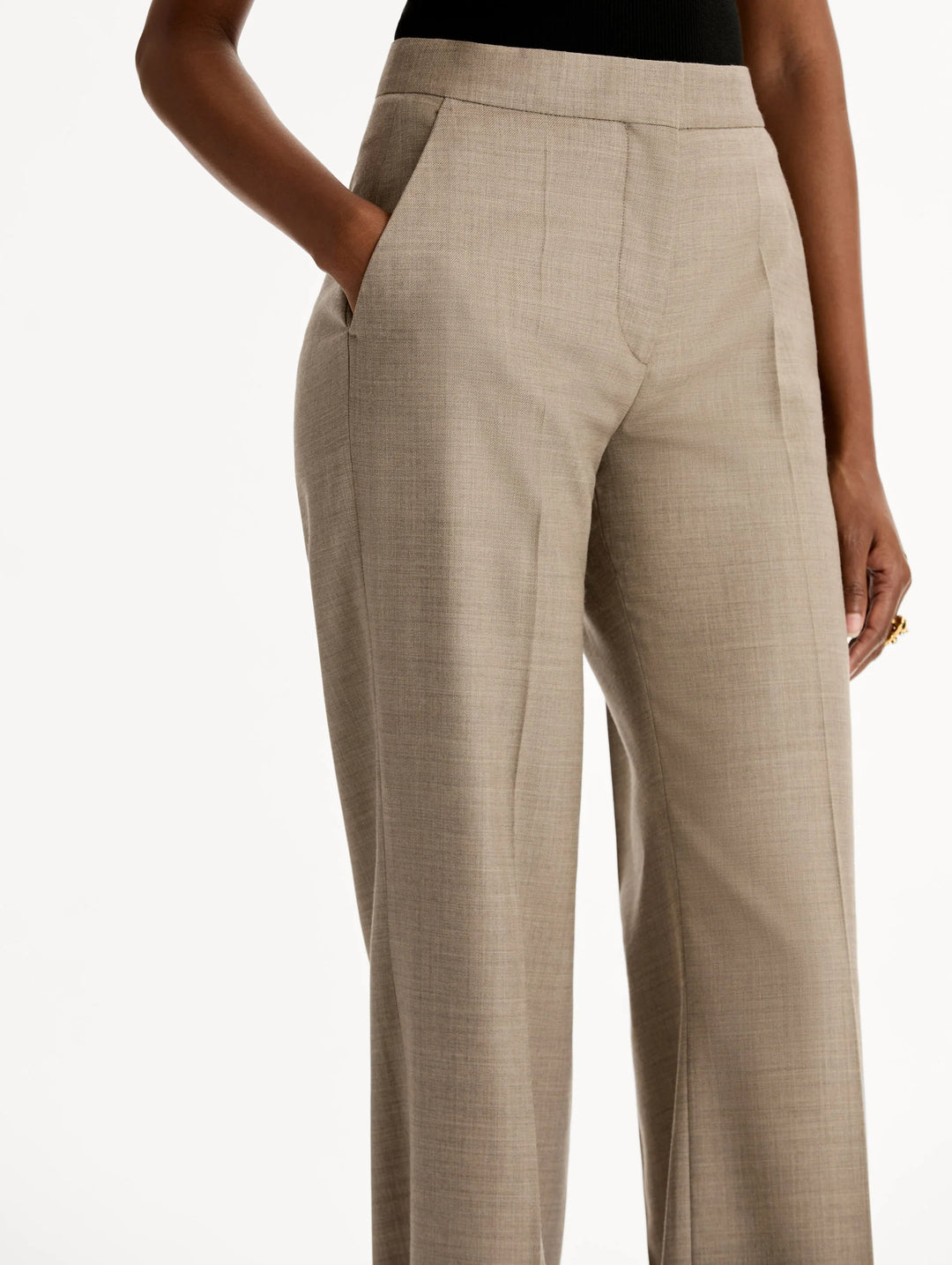 Wool- Blend Wide Leg Pant - Taupe