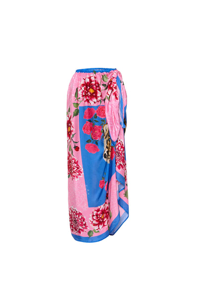 Draped Scarf Skirt - Blue and Pink Leopard Face Print