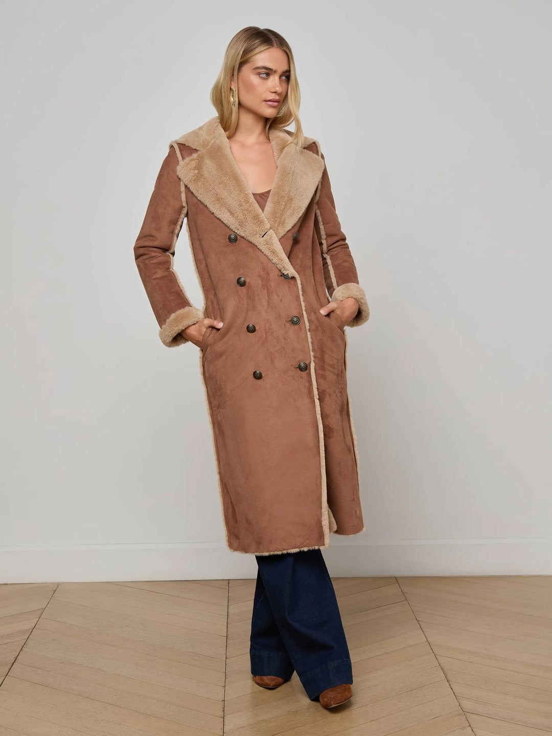 Citron Faux Fur Maxi Coat - Sepia Brown/Light Almond