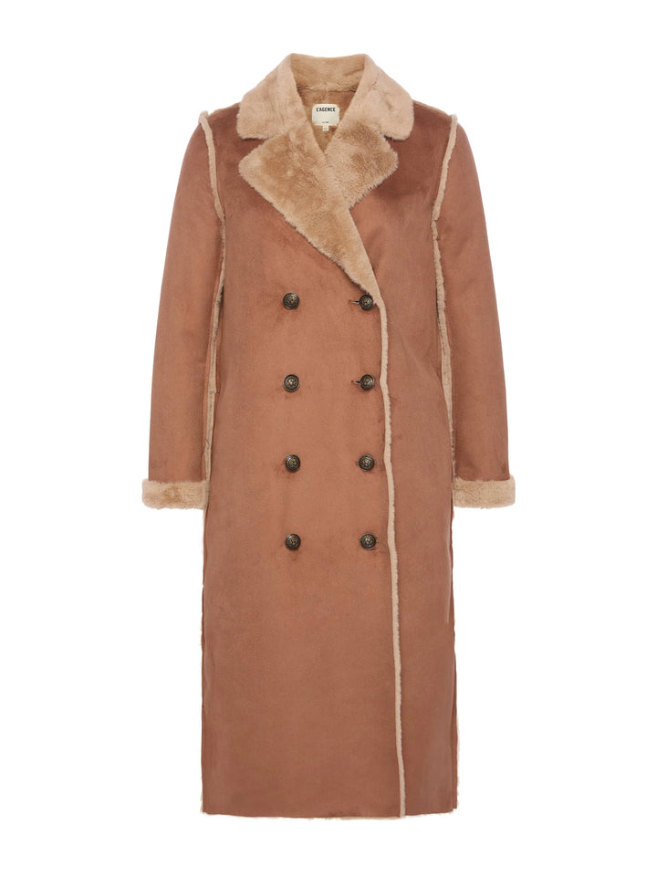 Citron Faux Fur Maxi Coat - Sepia Brown/Light Almond