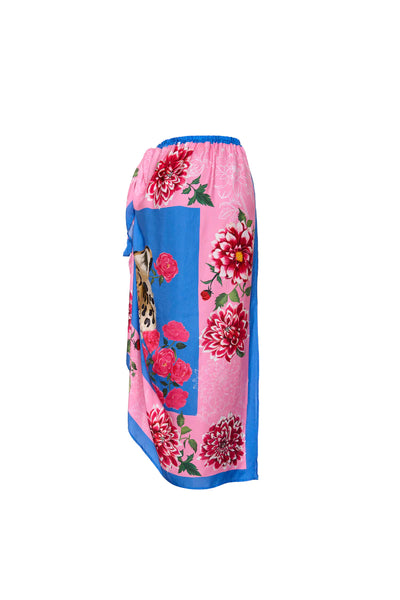 Draped Scarf Skirt - Blue and Pink Leopard Face Print
