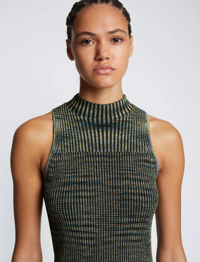 Space Dye Rib Knit Tank Top - Navy/Blue/Lime
