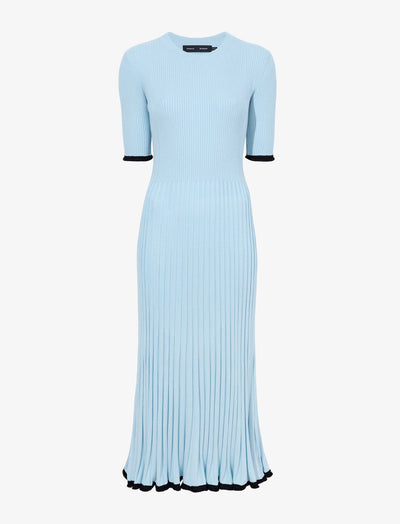 Silk Cashmere Rib Knit Dress - Light Blue