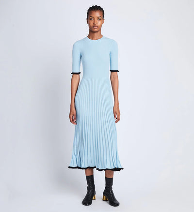 Silk Cashmere Rib Knit Dress - Light Blue