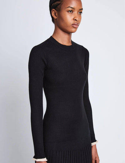 Silk Cashmere Rib Knit Sweater - Black