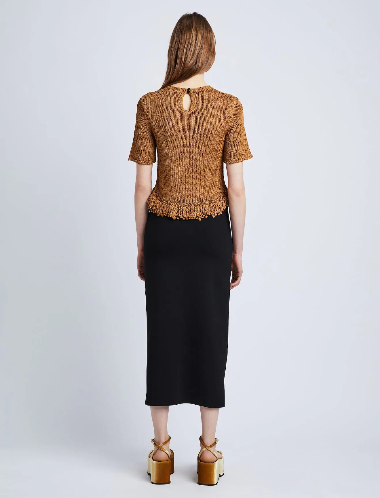 Ribbon Crochet Fringe Top - Saddle