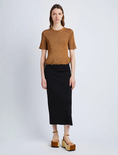 Ribbon Crochet Fringe Top - Saddle