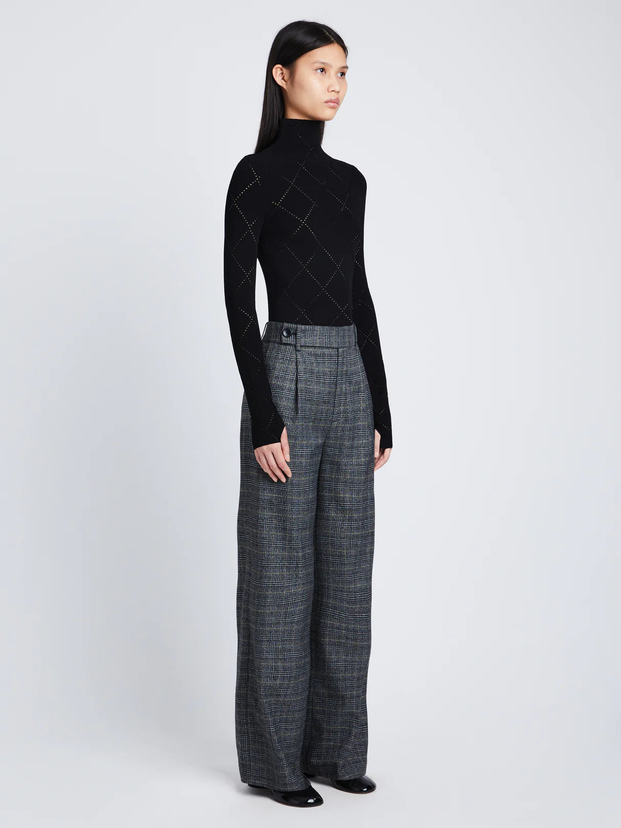 Plaid Suiting Wide Leg Pants - Black/Offwhite/Citron