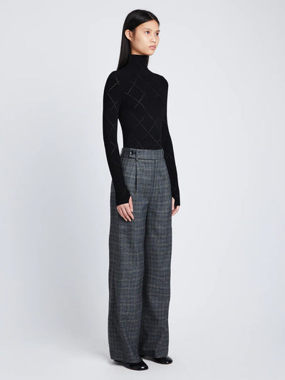 Plaid Suiting Wide Leg Pants - Black/Offwhite/Citron