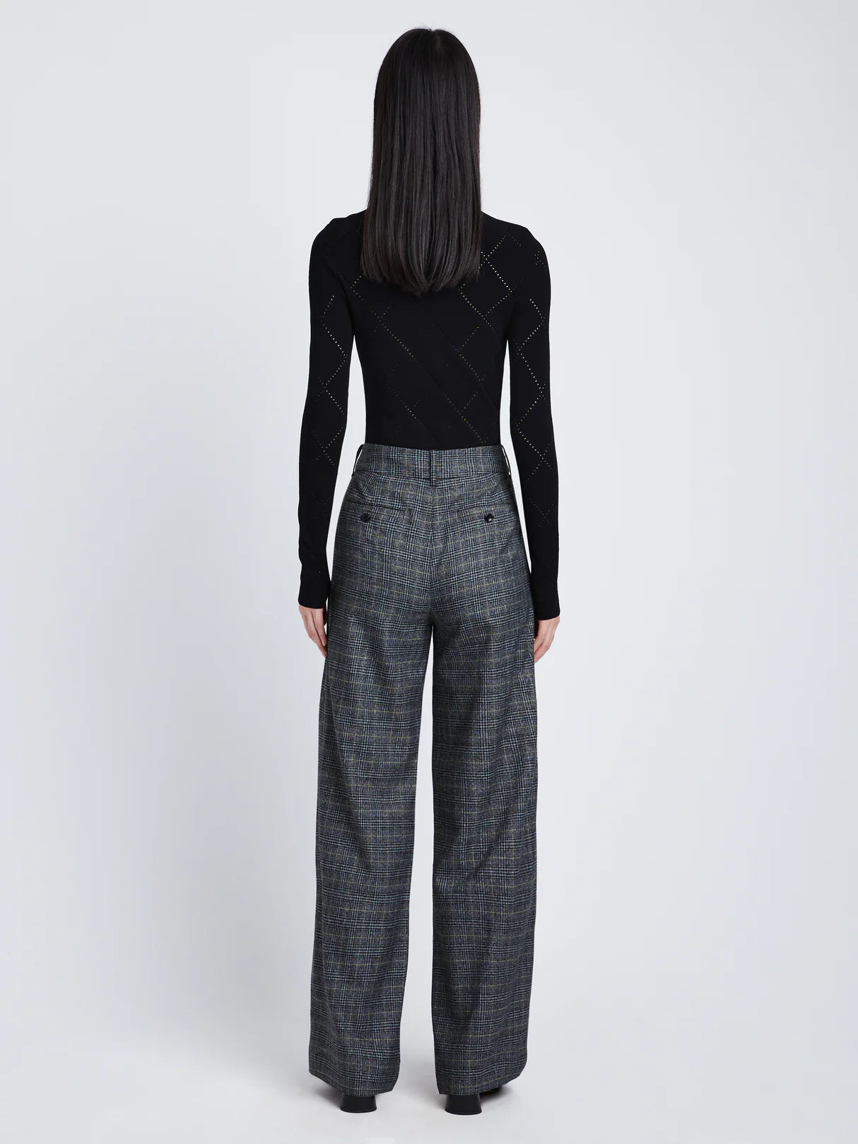 Plaid Suiting Wide Leg Pants - Black/Offwhite/Citron